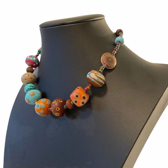 Artisan Designed & Created Polymer Clay Necklace.  Each bead individual made. - Picture 3 of 5